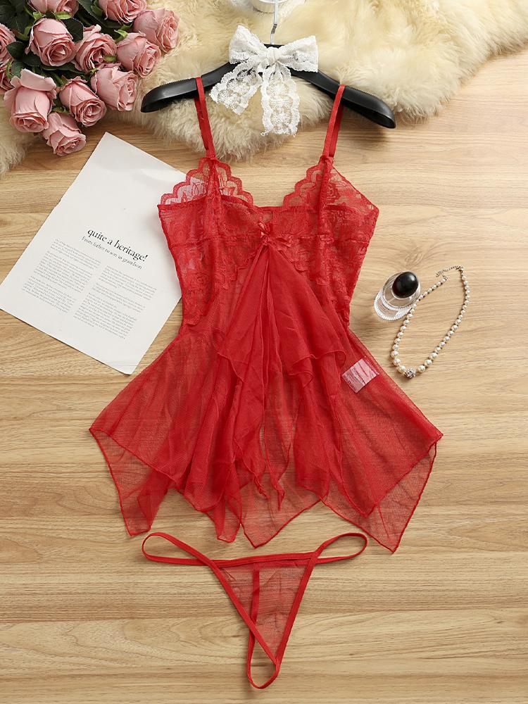 Sexy Lingerie Deep V Lace Chemise Women's Underwear Sensual Silk Soft Gown Fishscale Color Strapless Sleep Dress Erotic Clothing