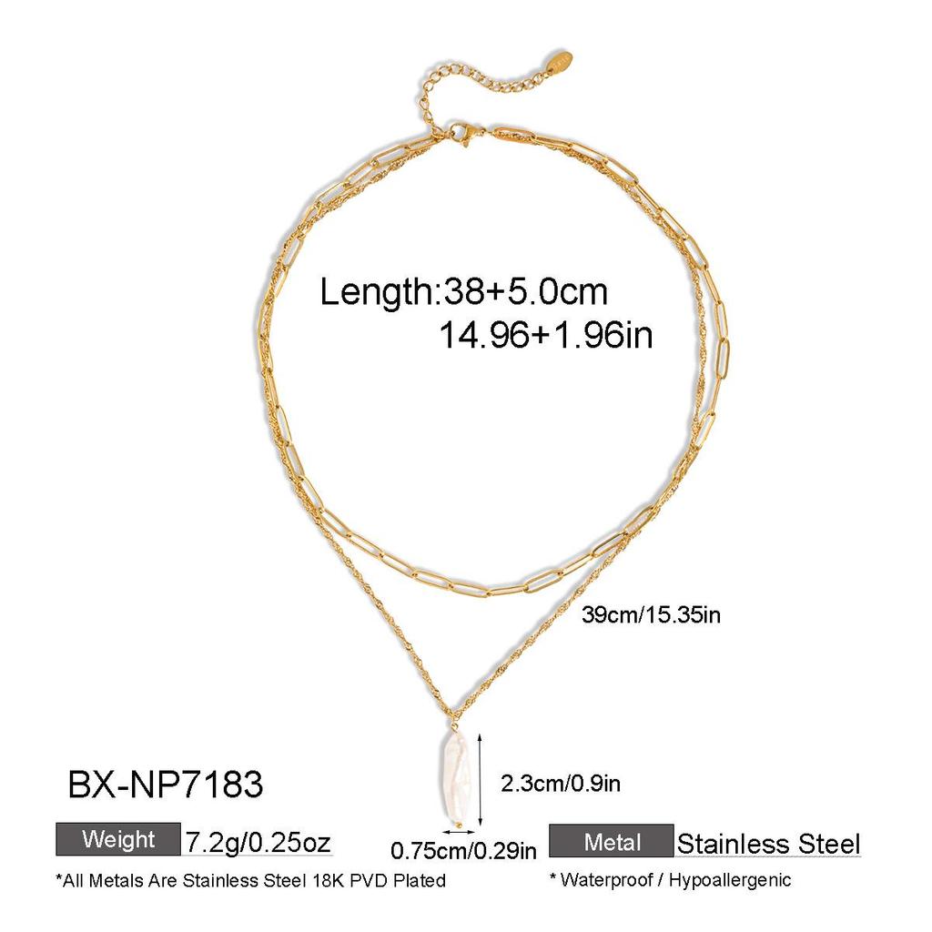 Four-Pointed Star Natural Pearl Double Layer Gold-Plated Clavicle Necklace