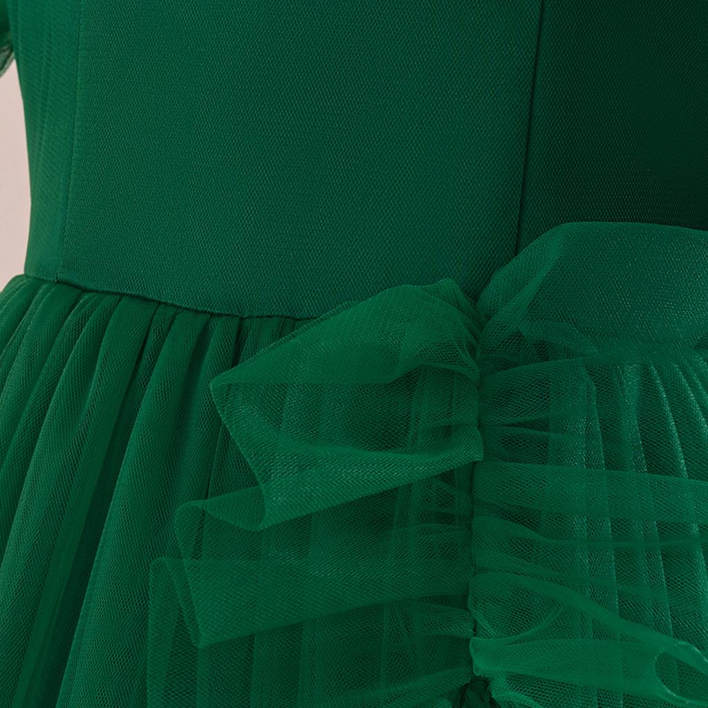 Flower Girl Princess Dress For Weddings Summer Kid Formal Bow Long Gown For School Evening Party Children New Year Cloth LP-523