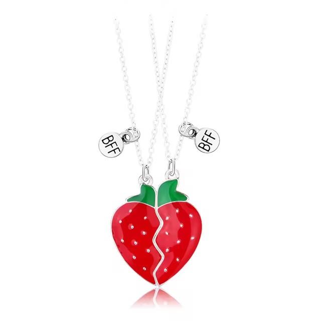 2pcs Cute Fruit Food Magnet Necklaces for Women Girls Kawaii Best Friends Sisters Pendant Chain BFF Friendship Jewelry Gifts