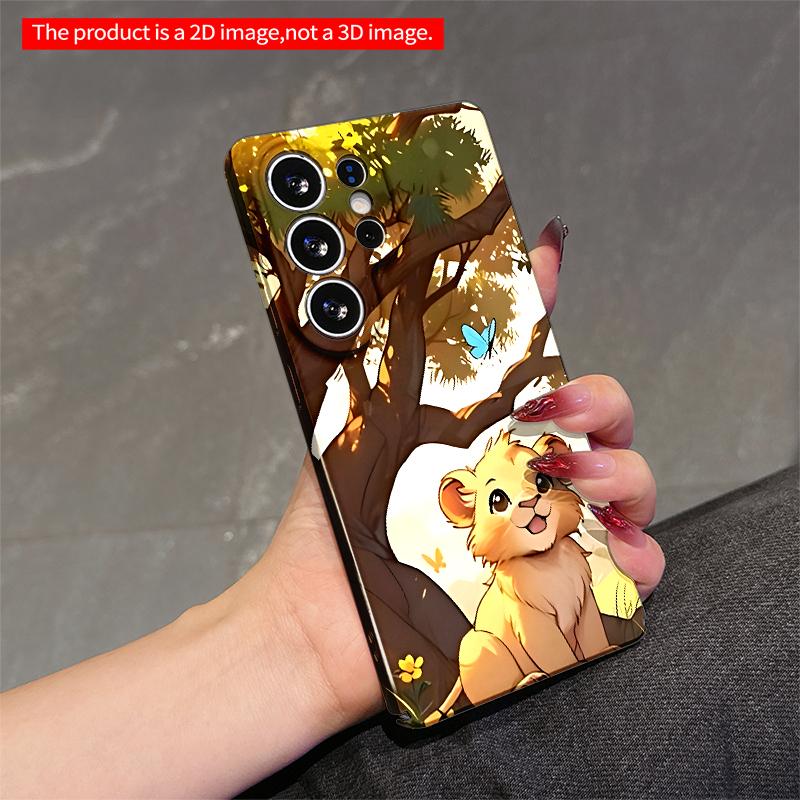 2DFlat Samsung phone case Cute Lion Cub Under Sunlit Tree with Blue Butterfly Applicable to Galaxy S23 S24 S25ULTRA S26 A12 A14 A15 A16 A54 A55