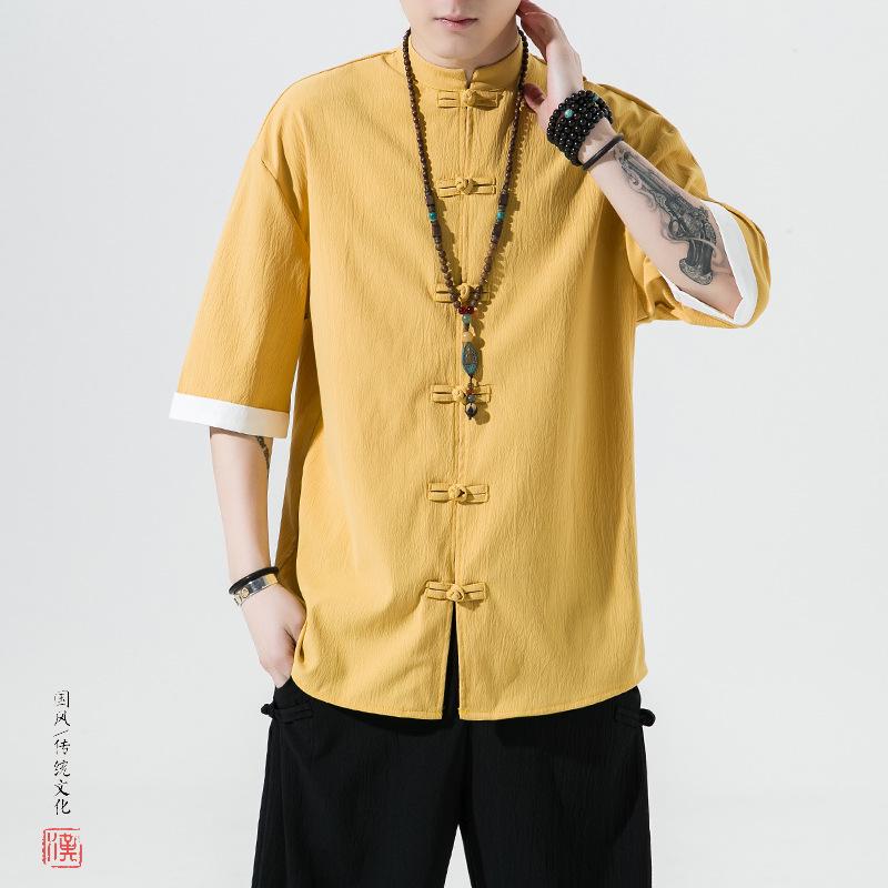 2024 Men's Retro Chinese-Style Cotton Linen Tang Suit Shirt - Plus Size Summer Casual Fashion