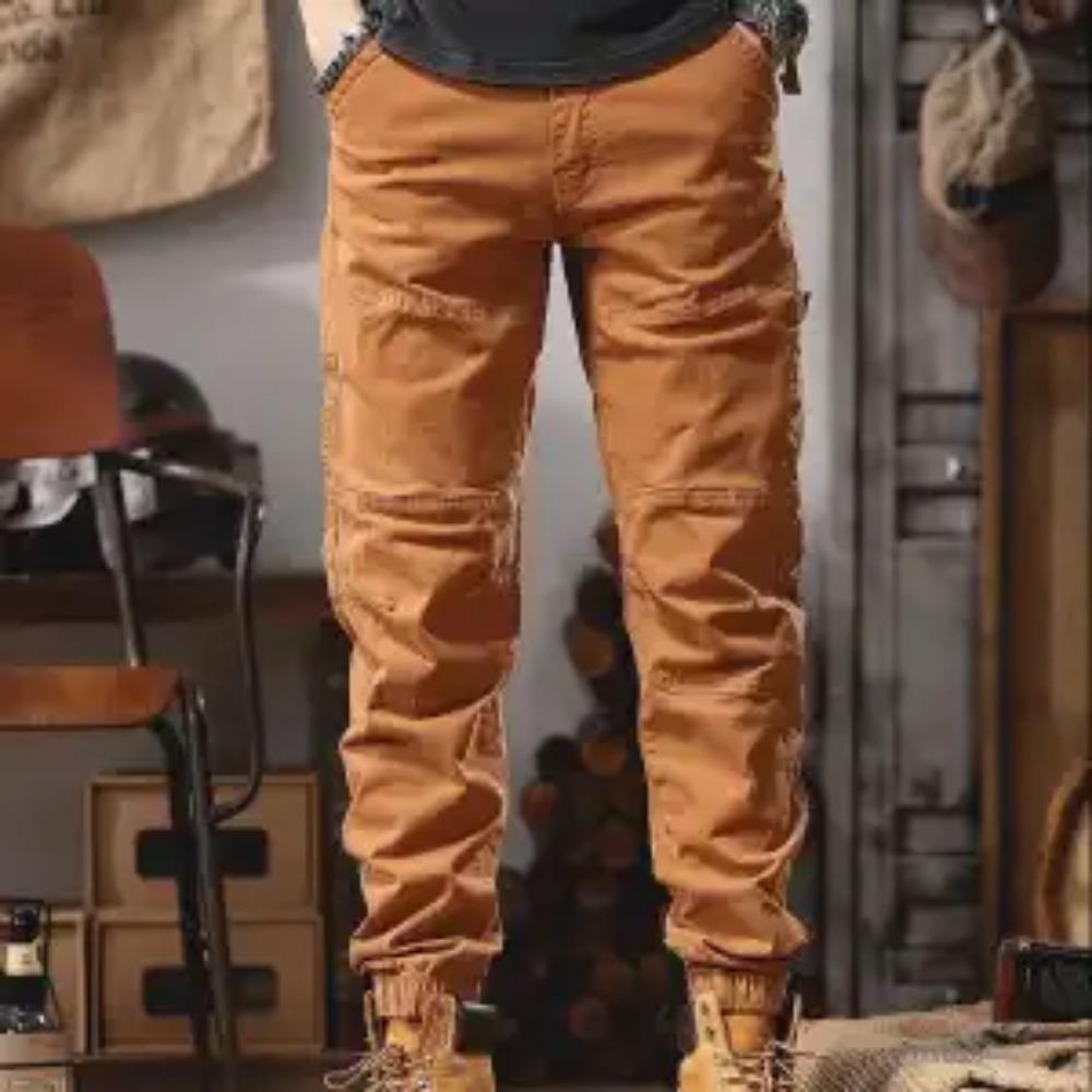 

Модні приталені штани карго для чоловіків, класичні кишені, вуличний повсякденний стиль, на ґудзиках, молодіжні, однотонні, універсальні чоловічі штани XXXL коричневий