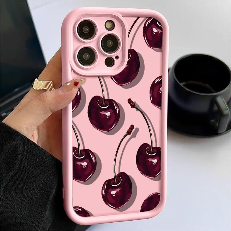 Simple Red Cherry Pattern Phone Case For iPhone 16 Pro Max 15 14 13 12 11 XS MAX X XR 7 8 Plus MINI 16E Shockproof Cover