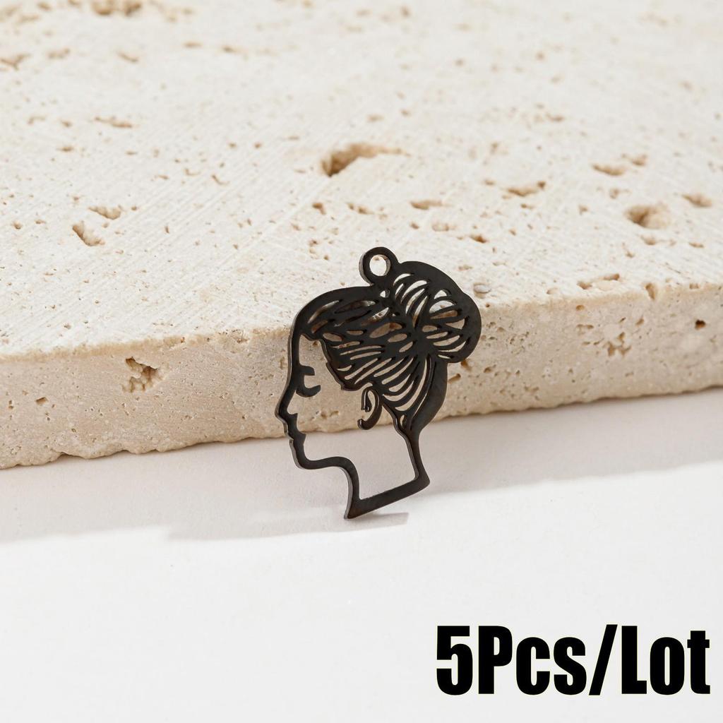 Abstract Human Face Pendant Necklace - Stainless Steel Cartoon Girl Design