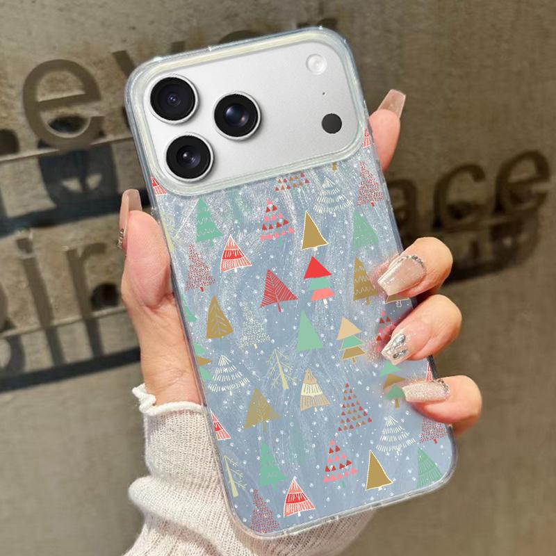 

Чехол для телефона iPhone 17 Pro Max с рождественским узором, противоударный, из твердого ПК, лазерный чехол для iPhone 16 Pro Max 16e 15 14 13 17 Air Funda iPhone 11 чёрный