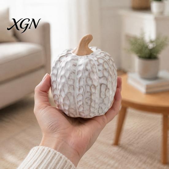 Matte White Harvest Gifts Ceramic Pumpkin Fall Table Centerpiece, Realistic Fake Figurine Nordic Style Home Accessories for Autumn Halloween
