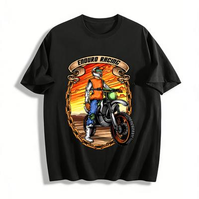 Enduro Racing Motocross Rider Sunset Graphic Casual Tee Pure Cotton T-shirt