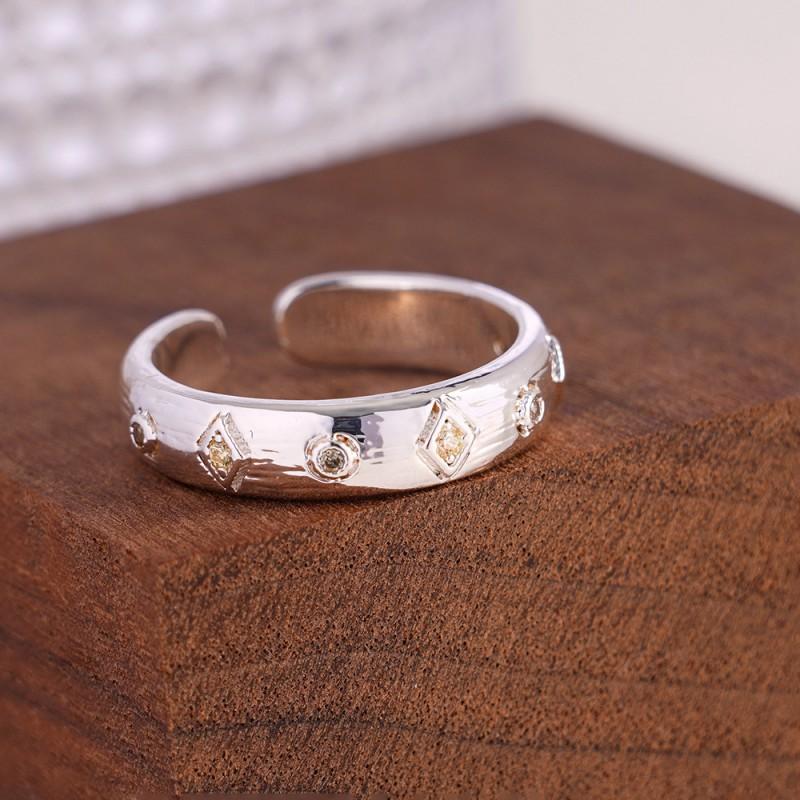 Adjustable Open Ring Women With Clover Motif Zircon Inlay Minimalist Luxury Fashion Jewelry Silver Yellow Zircon