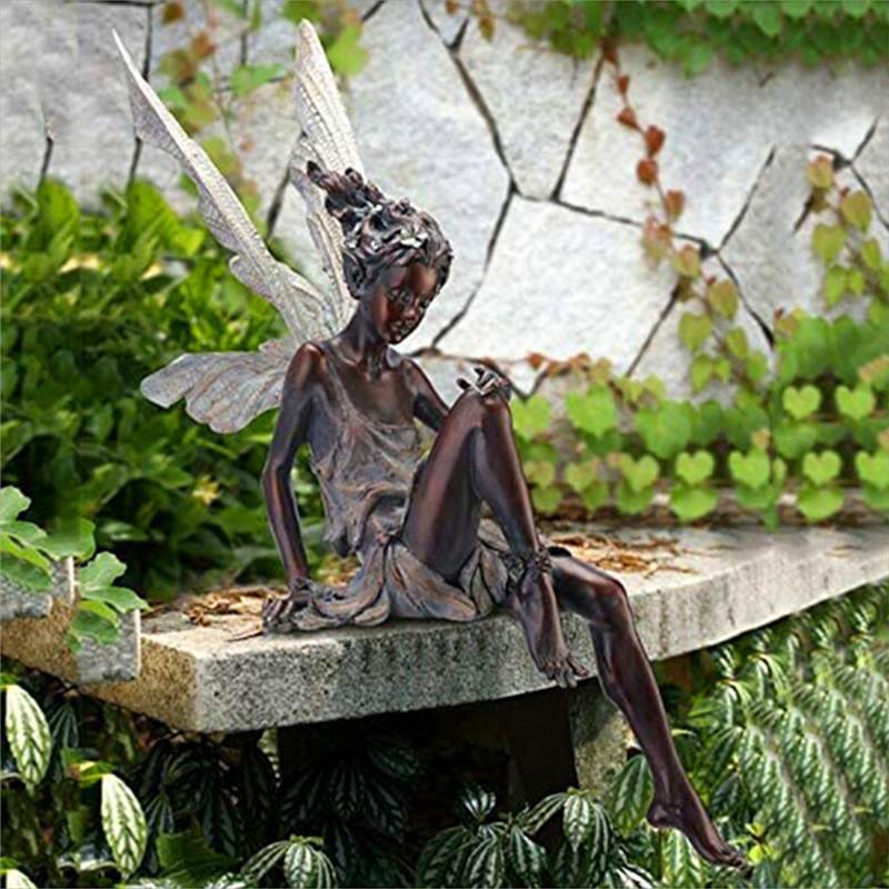 Bezaubernde Feenstatue Gartenornament Kunstharzhandwerk für Außendekoration Weißbronze
