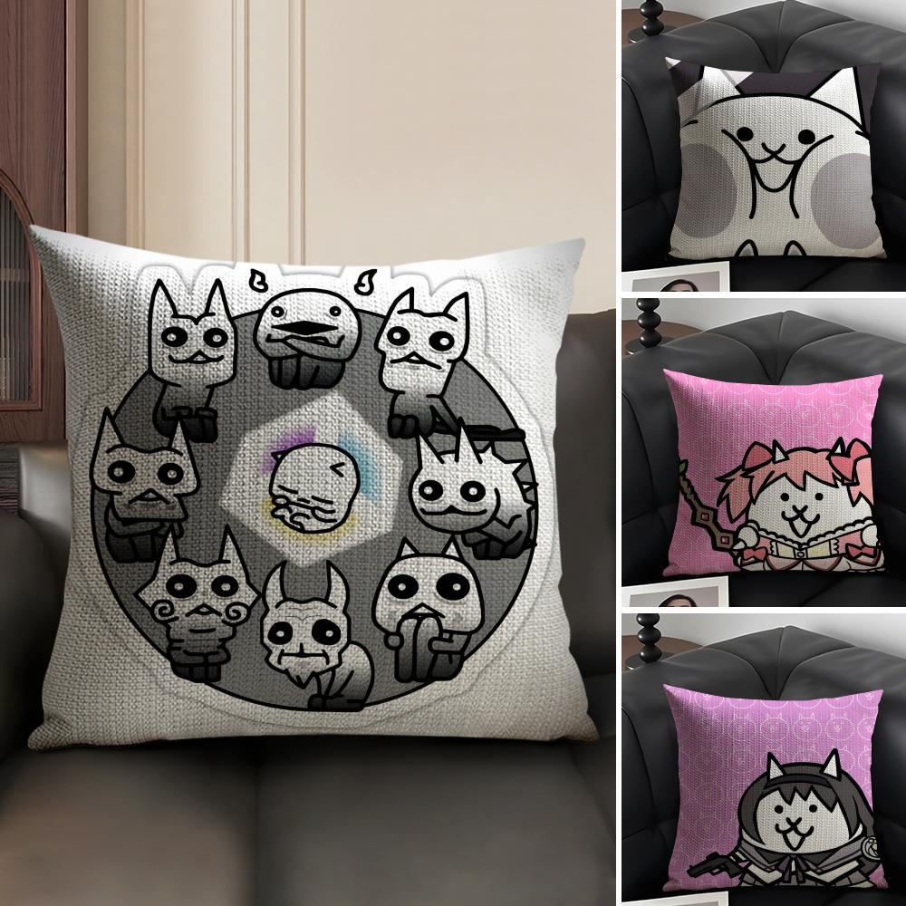 B-Battle Cats Anime Pillow Case Natural Linen Organic Fabric Double-Sided Printing Sofa Home Decor Cushion Cover