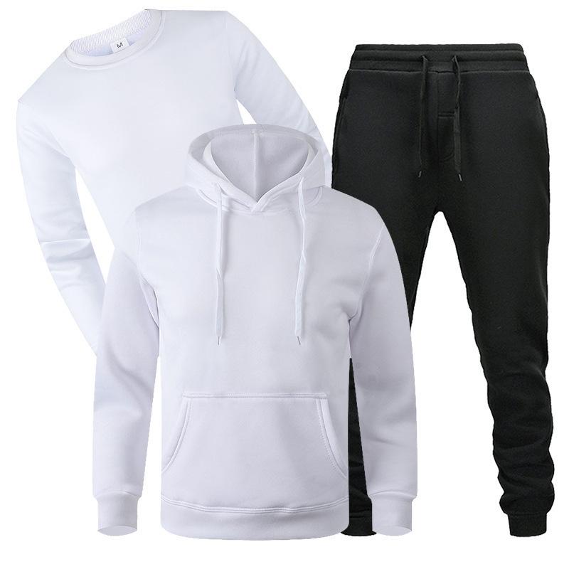 New Loose Men's Autumn and Winter Fleece Sweater Sweatpants Three-piece Casual Sports Long-sleeved Set