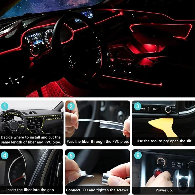 Flexible EL-Drahtlichter mit App-Steuerung Ambiente-Atmosphäre Streifenlicht Dekorative Lampen 12V Auto Innenraum Neon RGB LED-Streifen