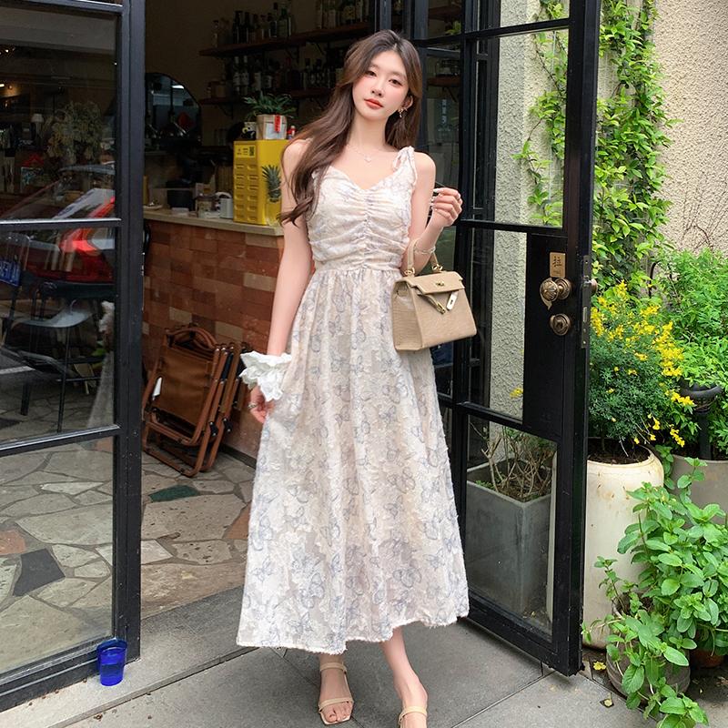 Letní Elegantní Pásek Květinové Celé Šaty Dámské Vintage Sladký potisk Princezna Boho Šaty Elegantní Party Holiday Pohádkové šaty