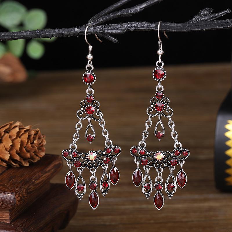 

New Fashion Chain Link Crystal Rhinestone Earrings For Women Hangers Drop Tassel Dangle Wedding Earrings Zircon Bijoux Femme красный