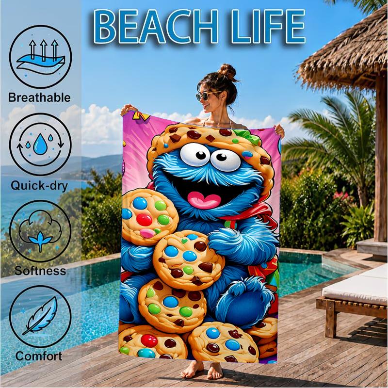 Elmo And Cookie Sesame Friends Beach Towel, Super Soft Microfiber, Perfect Gift for Her/Him, Birthday, for Pool, Beach, Travel, Decor Beach Party