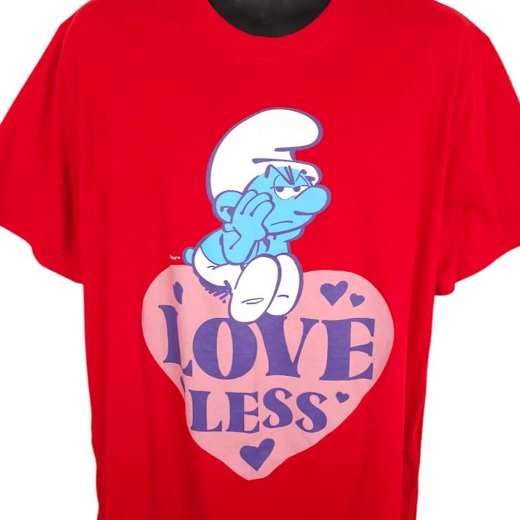 

Grouchy Smurf 100% Cotton T-shirt Mens Tees Top Mens Size 2XL Red Love Less Heart Cartoon M