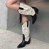 Fashion Designer Autumn Gladiator Woman Knee High Boots Fashion Embroidery Thick High Heel Shoes Ladies Outdoor Long Booties
