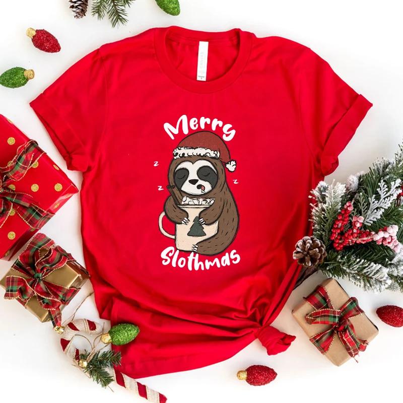 Hot Merry Christmas Sloth T Shirt Men/Women'S Funny Printing T-Shirt Casual Cool Streetwear Fashion T Shirt Couple Hip Hop Shirt