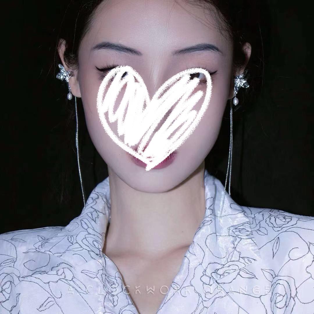 

Silver percussion texture pearl tassel long thin fairy simple niche earbone clip female earrings female