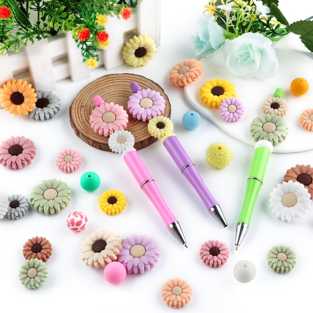 Kovict 5/15Pcs Daisy Sunflower Mini Silicone Beads DIY Pacifier Chain Bracelet Necklace Handmade Accessories For Jewelry Making