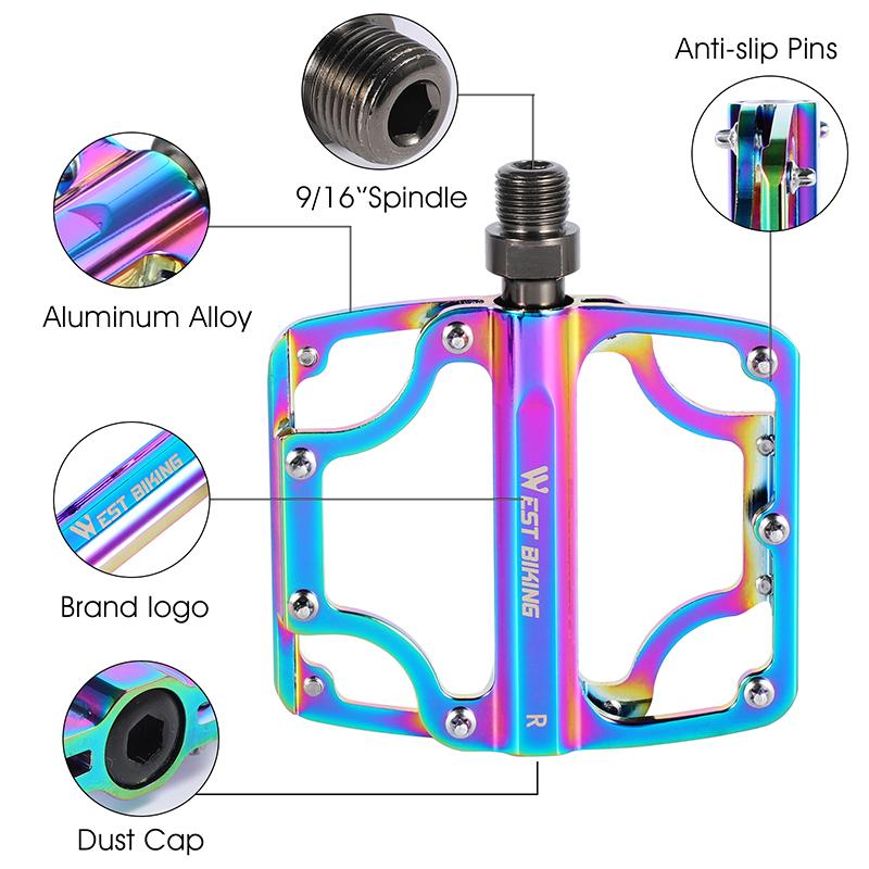 WEST BIKING Bicycle Pedals 3 Bearings CNC Ultralight MTB Road Bike Part Colorful Anti-slip Flat BMX Pedals Cycling Accessories