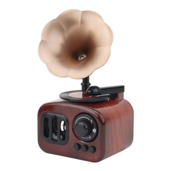 Vintage Gramophone Music Box Retro Mini Ornament, Wood Grain Phonograph Shaped Decorative Bar And Cafe Decor Box, Desktop Figurine for Shop