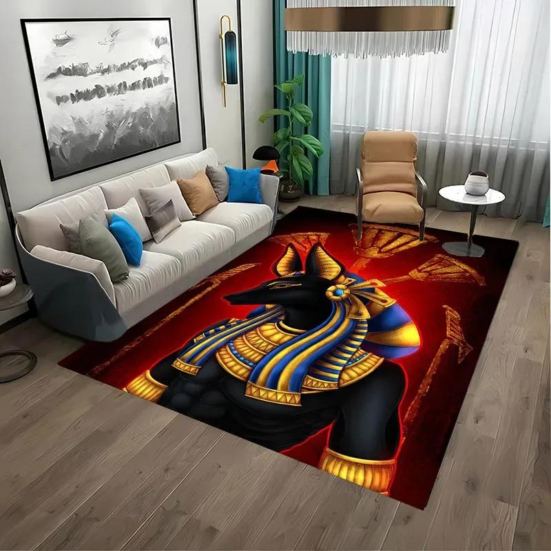 Vtipný Starověký Egypt Egyptský Bůh Egyptská Kočka Anubis Koberec do Obývacího Pokojíku Ložnice Pohovky Rohožka na Dveře Podlahový Koberec, Dětská Protiskluzová Podložka