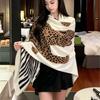 Fringed Edge Silk Scarf Leopard Print Fringed Shawl New Leopard Print Scarf  Head Styling