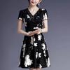 Summer New Tie-Up Slim Fit Printed V-Neck Ruched Waist Dress for Women