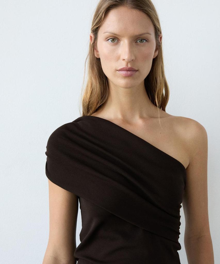 Masimodutti Asymmetrical Drape Neck Top