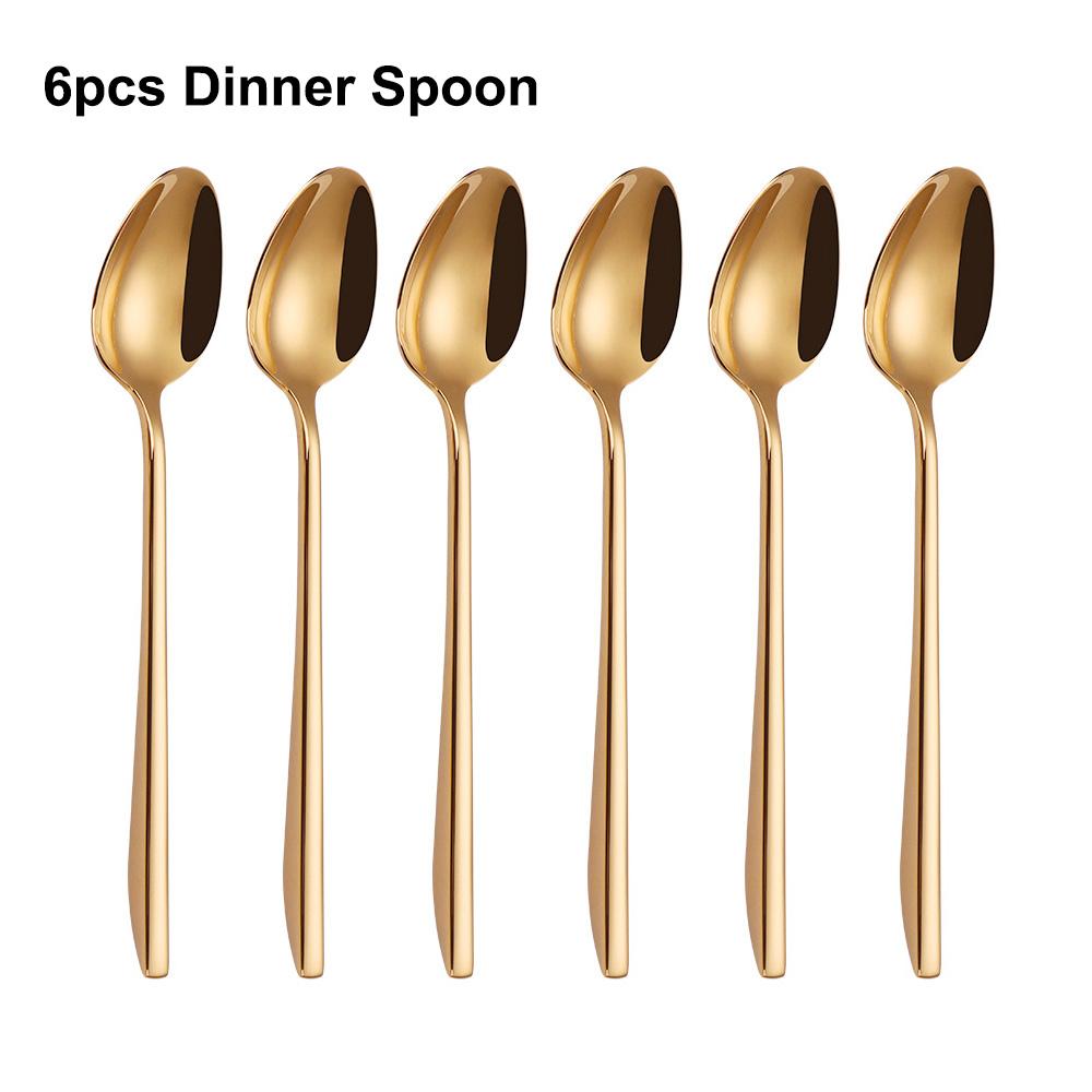 6/16/20/24/28Pcs Gold Tableware Stainless Steel 304 Cutlery Set Mirror Dinner Set Western Knife Fork Spoon Elegant Flatware