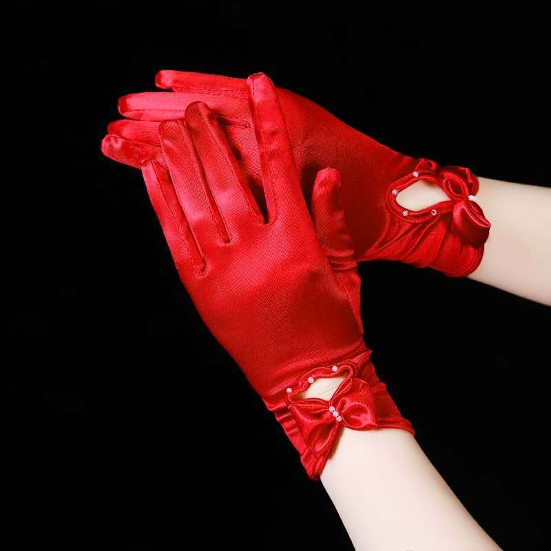 Chinese Wedding Etiquette Clothing Bridal Red Gloves Bride Xiuhe Wedding Red Accessories Gloves