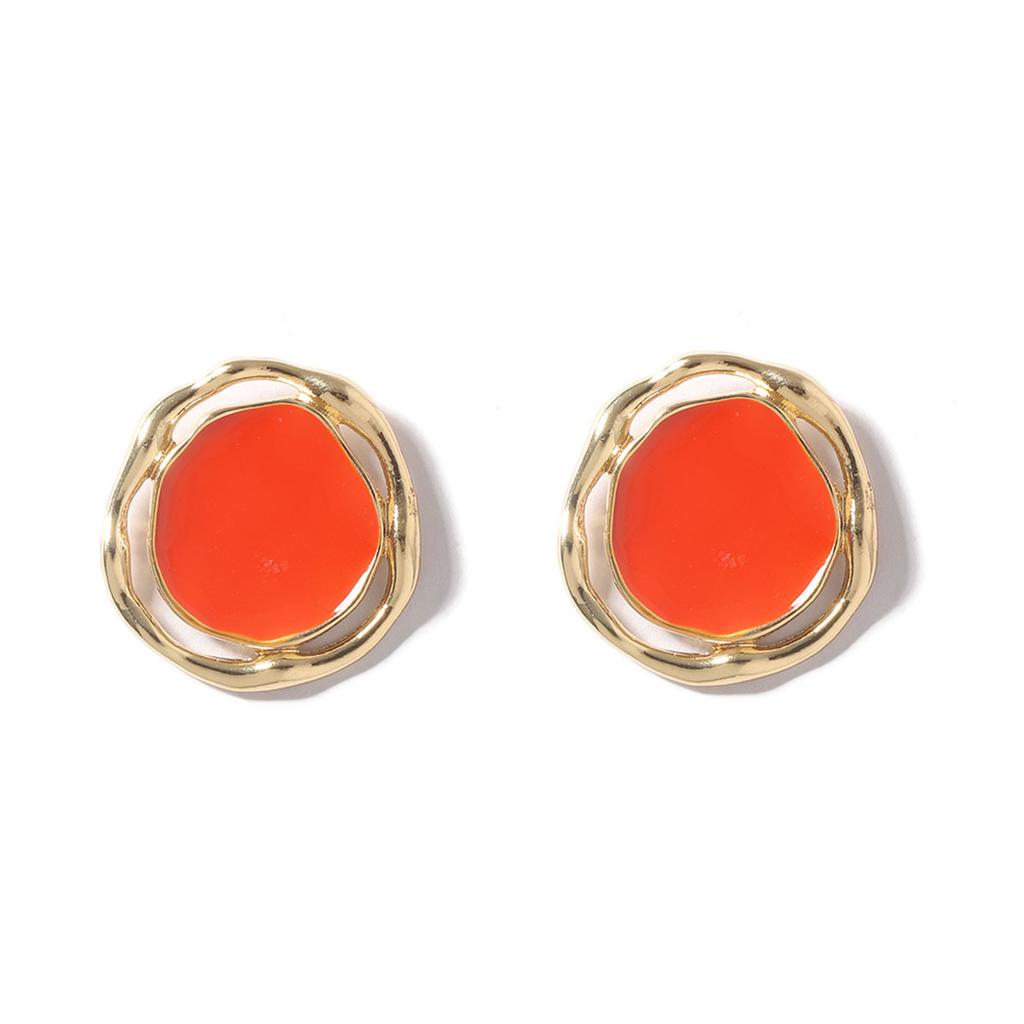 Korean version of niche creative design sense dopamine multi-color irregular geometric round alloy dripping girl, earrings