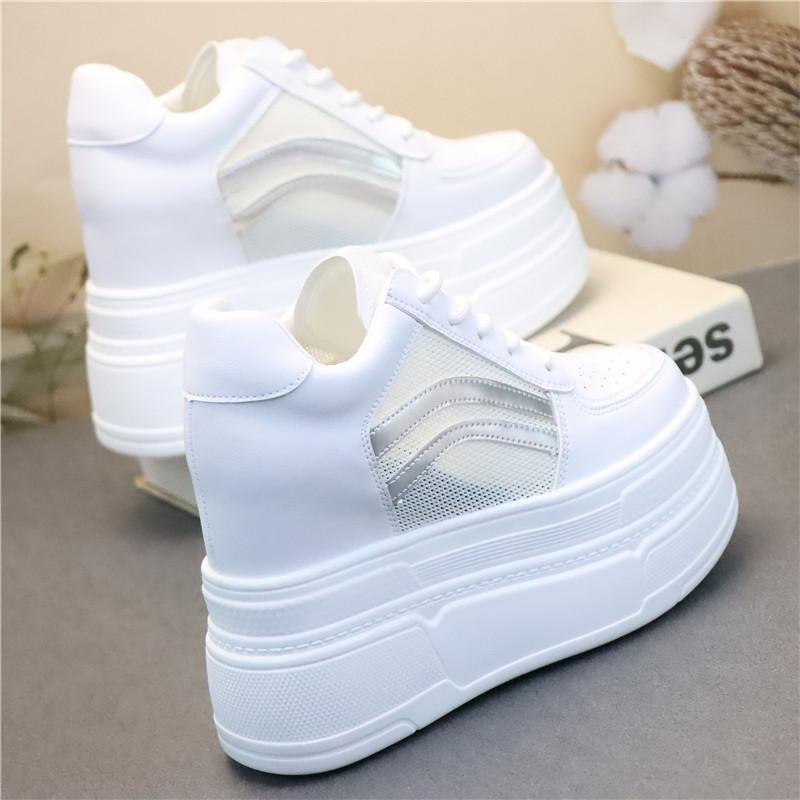 Fashion 12CM Air Mesh Sheepskin Leather Platform Wedge Sneaker Women Sandals Boots Women Spring Autumn Summer Board Shoes