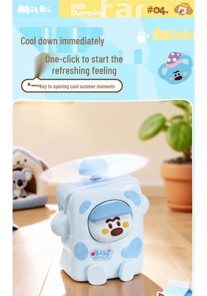Milk Dumpling Cute Mini Portable USB Rechargeable Handheld Electric Fan - Creative Fun Doll Design Gift