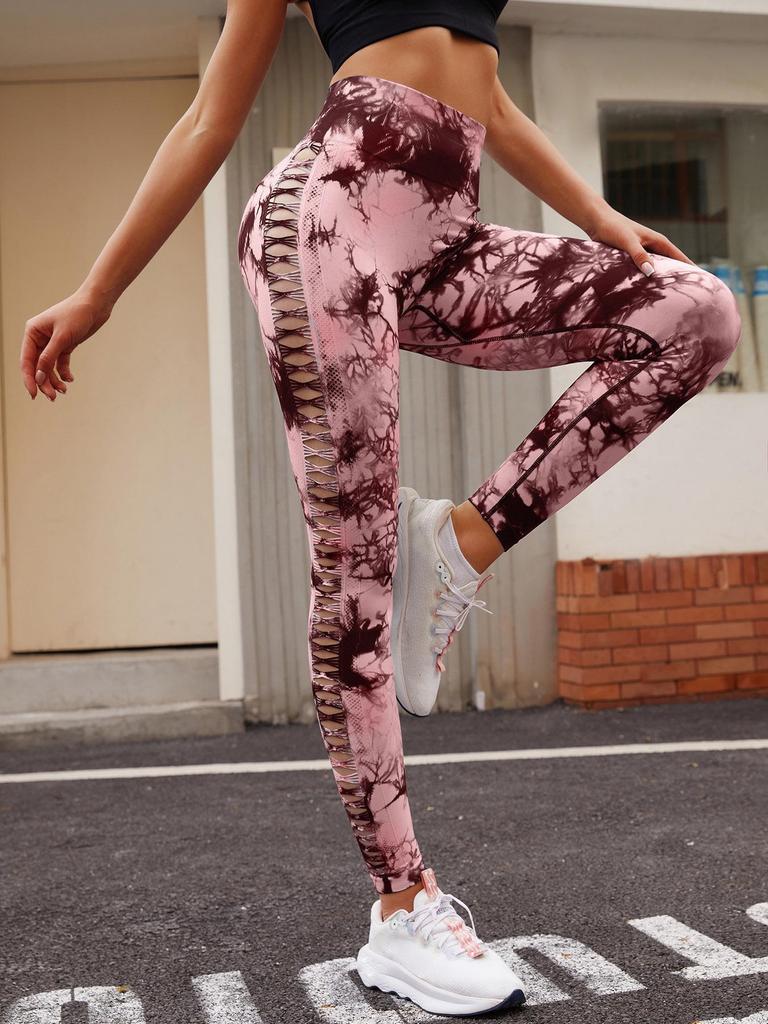 High Waist Hollow Out Yoga Pants – Seamless, Breathable Peach Lift Leggings for Women