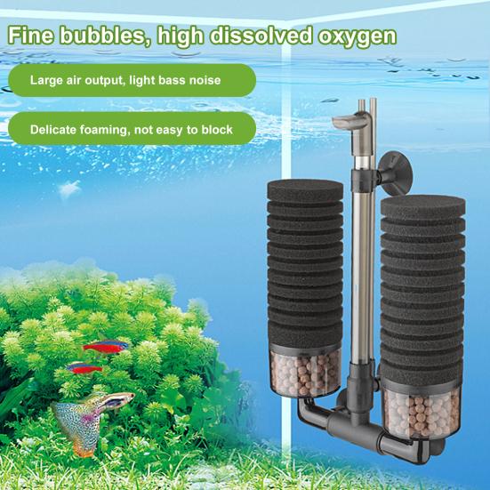 1 Set Aquariumfilter Doppelkopf Reinigen Sie Wasser Effektive Sauerstoffversorgung Schnelle Kultur Biochemischer Schwamm Luftpumpenfilter für Aquarium