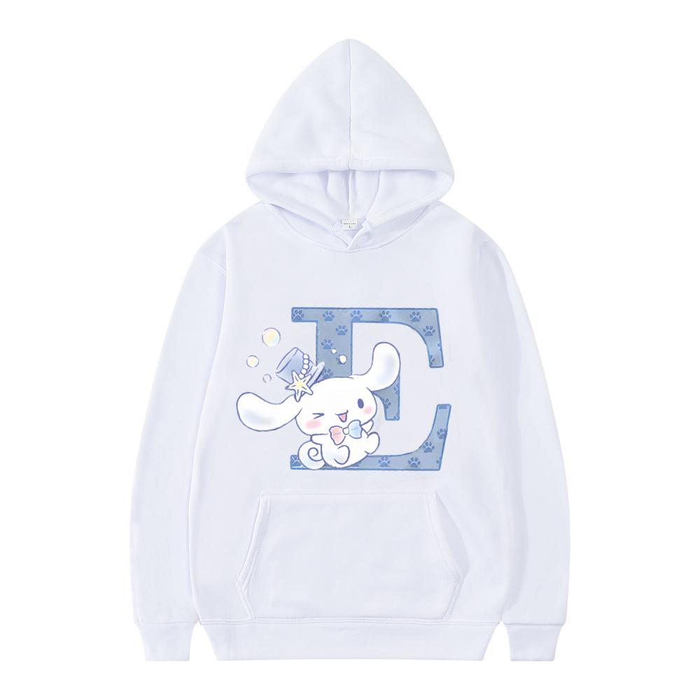 New Sanrio Cinnamoroll Woman and Men White Hoodies Letter A B C D Sweatshirts Clothes Kawaii Pullover Anime Cartoons Casual Tops