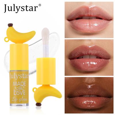 Julystar Banana Lip Oil Gloss Transparent Non Sticky Moisturizing Lip Care Mirror Shine Long Lasting Nourishing Glossy Lip Makeup for Women