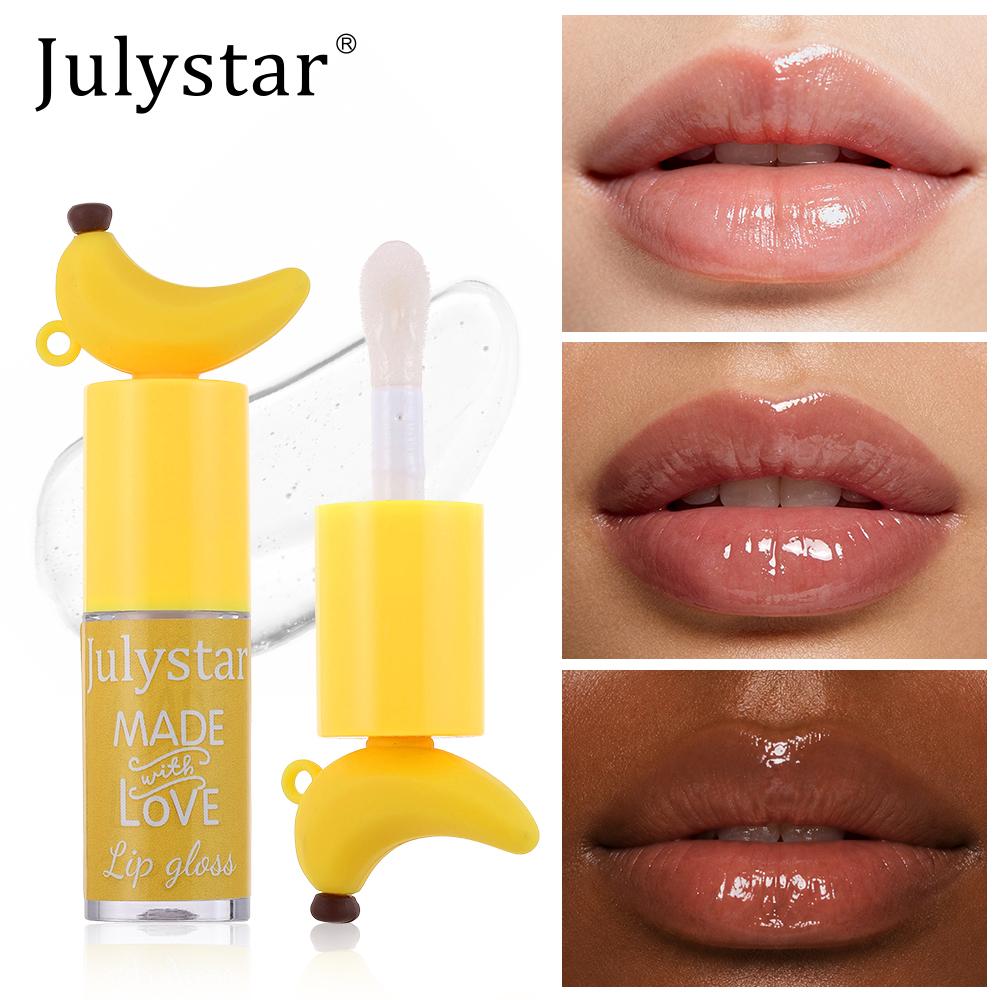 Julystar Banana Lip Oil Gloss Transparent Non Sticky Moisturizing Lip Care Mirror Shine Long Lasting Nourishing Glossy Lip Makeup for Women