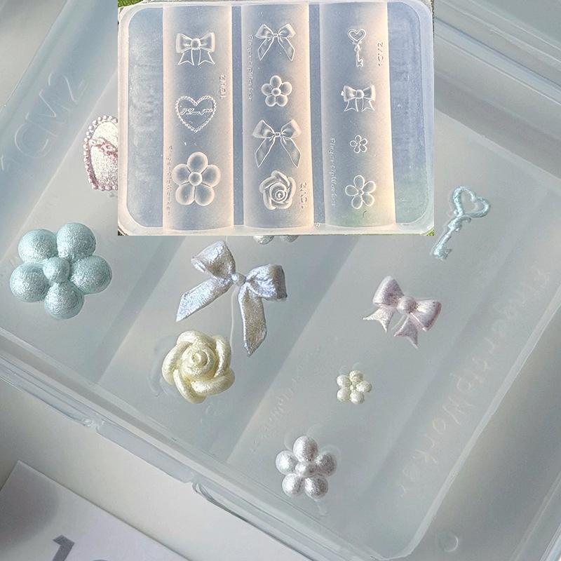 Silicone Nails Mold Plaid Bow Flower Reusable Templates Stamping 3D Diy Design Nail Art Parts Decorations Tools
