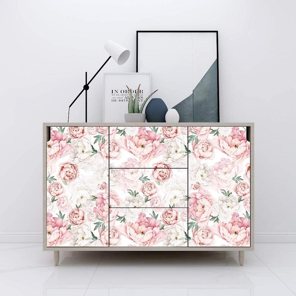 White Pink Peel and Stick Wallpaper Removable Fresh Peony Self-Adhesive Prepasted Wallpaper Waterproof Extra Thick Wall Mural