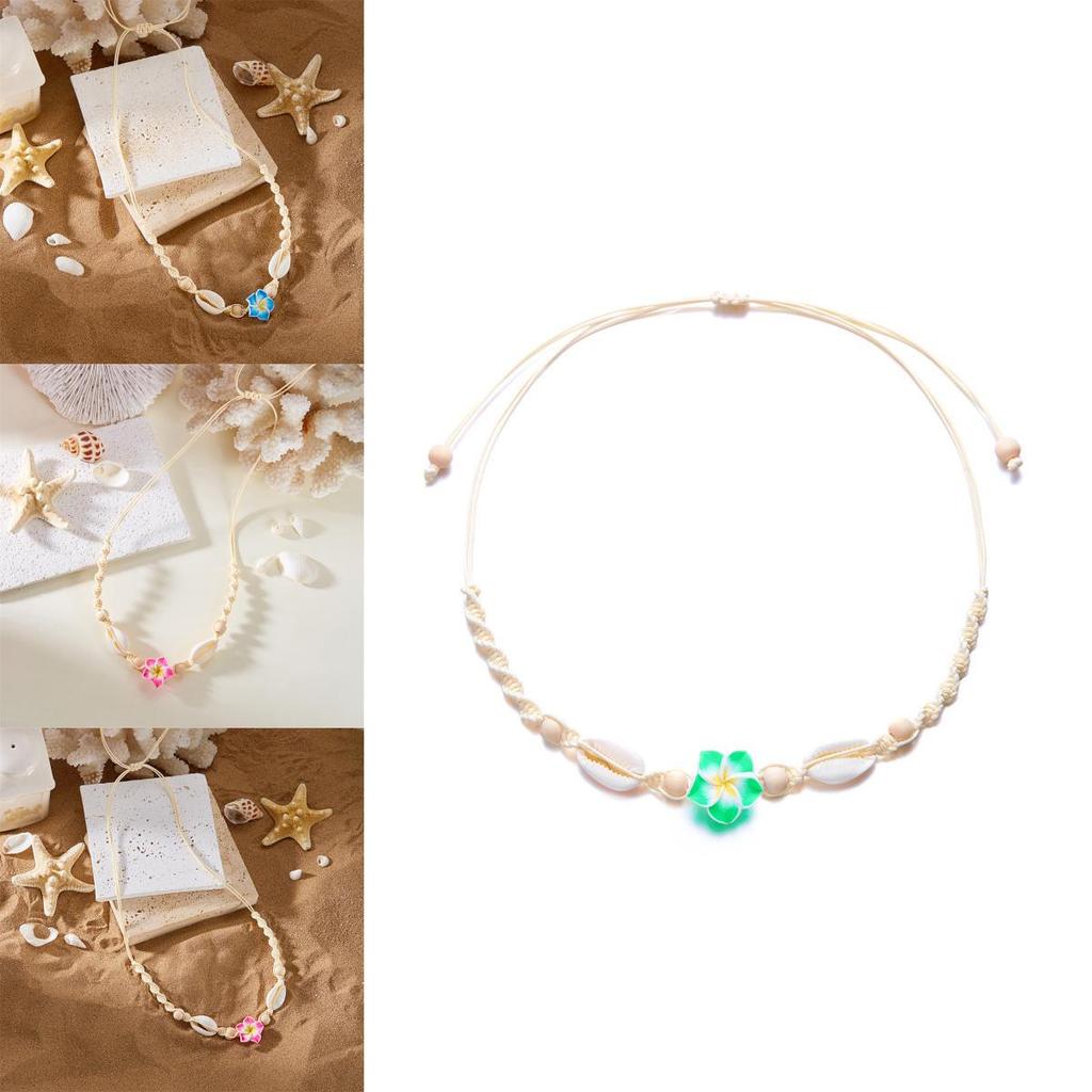 Style Adjustable Necklace Featuring Resin Flowers And Shell Accents For Women
