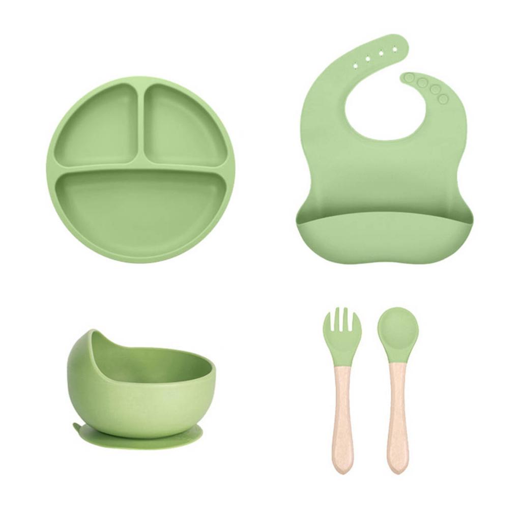 Children's Silicone Plate 5-piece Set, Baby Complementary Food Grid Plate, Maternal and Infant Feeding Tableware Set