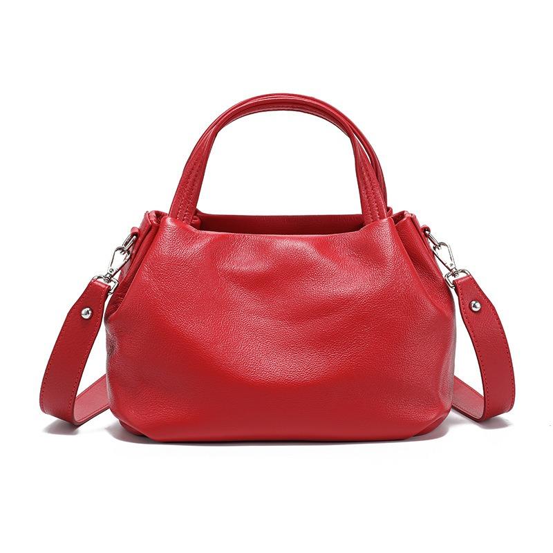 

First layer cowhide women s bag pleated cloud bag crossbody shoulder bag autumn new leather handbag красный