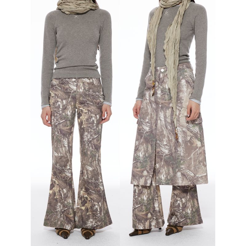 Live Camouflage Thelight Slightly Spicy Casual Camouflage Pants A- Line Slit Skirt Mountain Outdoor Fall and Winter New Arrival