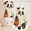 Women Plus Size Two Piece Set Short Sleeve Cardigan Strappy V Neck Flared Dress Halloween Panda Ghost Printed