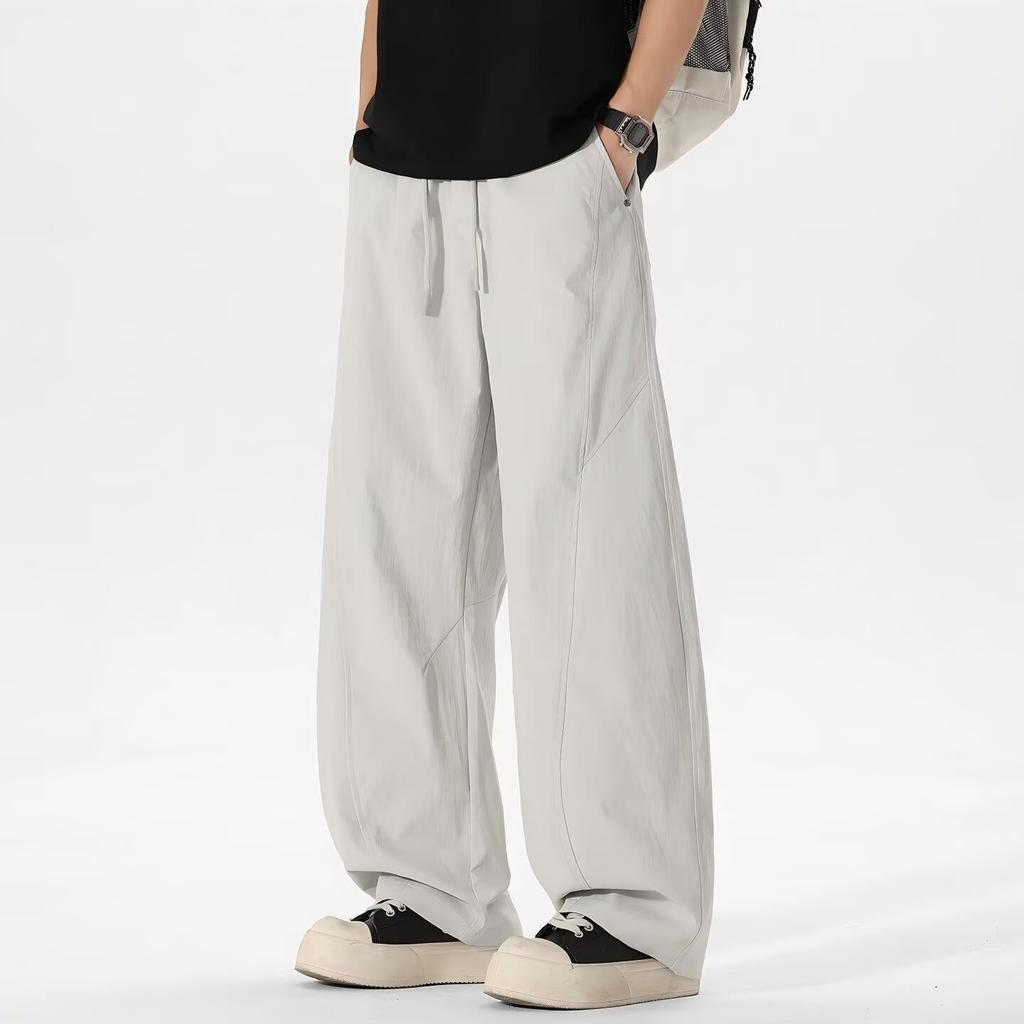 Summer loose splicing sports men's sweatpants solid color drape straight wide-leg pants men's casual pants