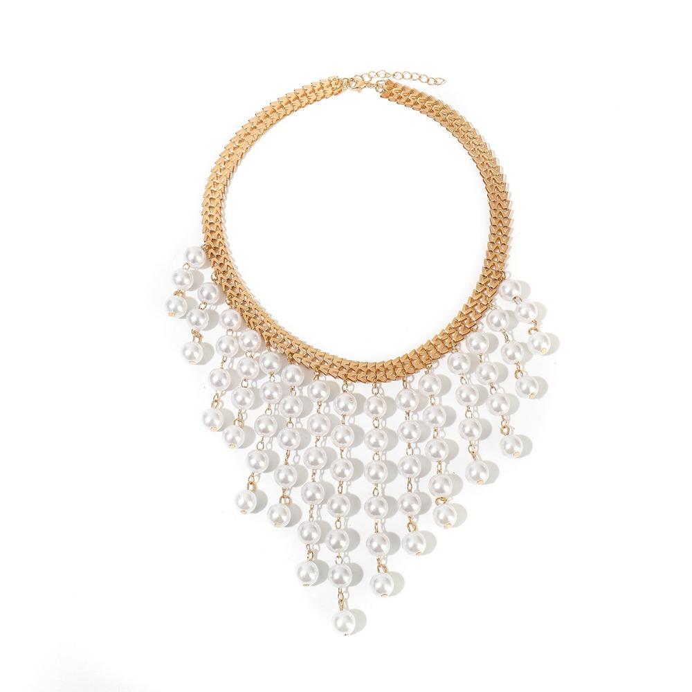 

Adjustable Clavicle Chain Women Exaggerated Style Imitation Pearl Necklace Gifts Necklace